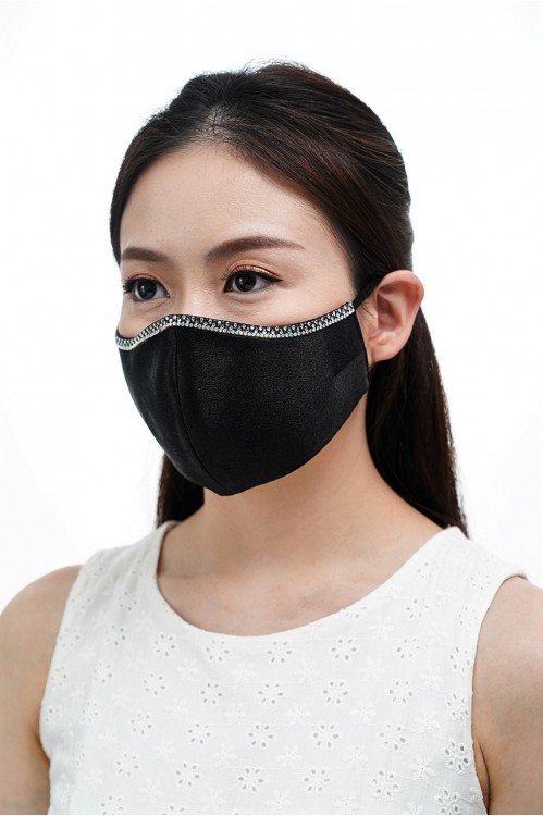 Ear Loop - Satin Silk Crystal Mask (Black)