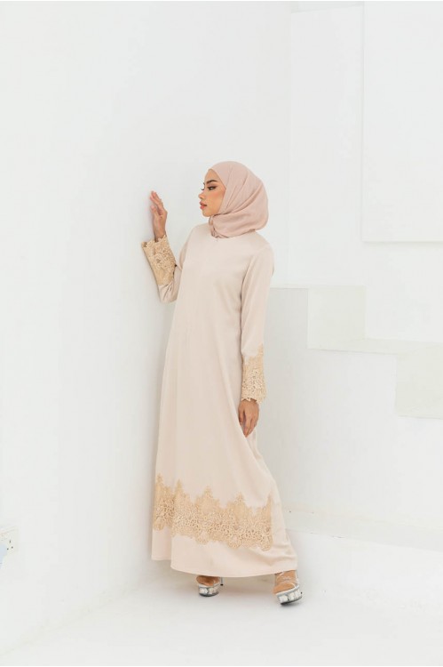 Lace Embroidery Jubah (Beige)