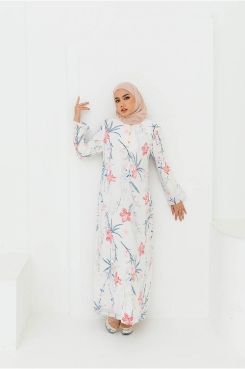 Orchid Print Jubah (White)