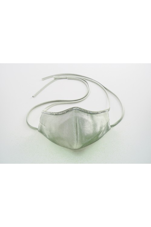 Tie Back - Satin Silk Crystal Mask (Light Olive)