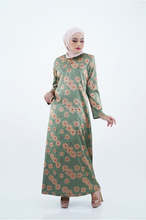 Gold-Lined Floral Jubah (Green)