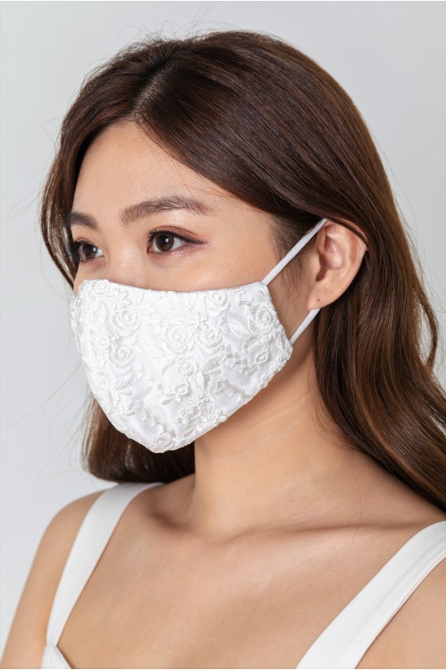 Ear Loop - Floral Lace Mask (White)
