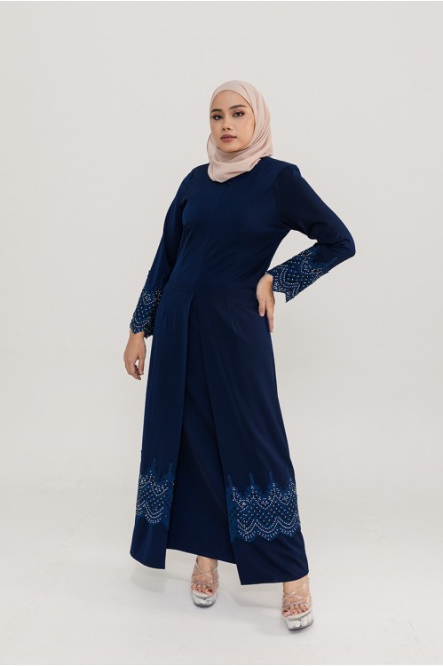 Embellished Lace Jubah (Navy/Navy)