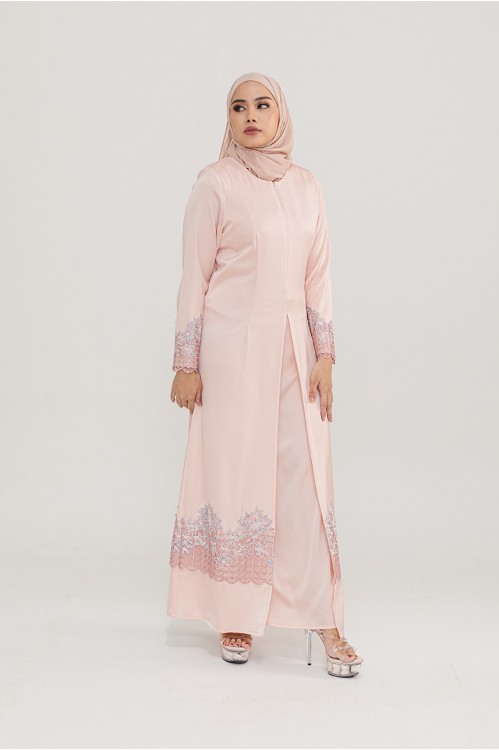Embellished Lace Jubah (Pink)