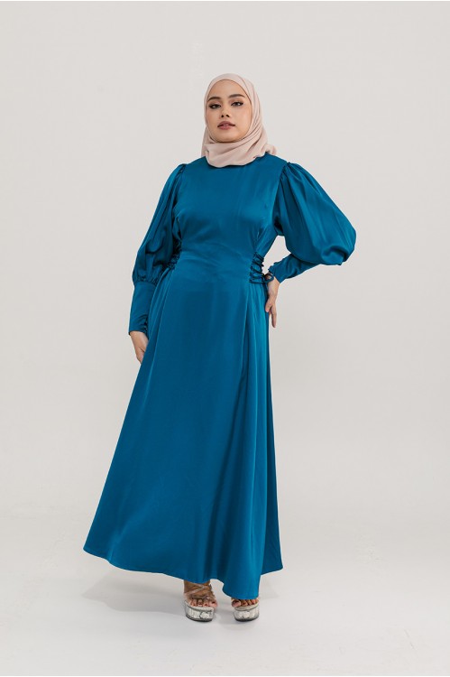 Side Lace-up Satin Maxi (Blue)