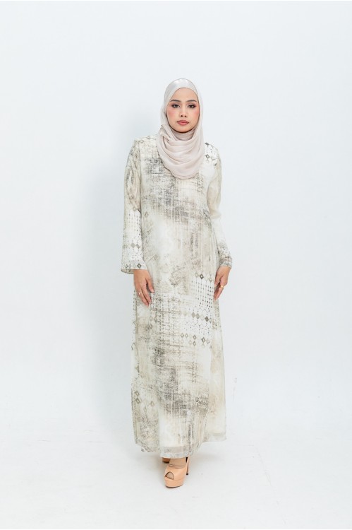 Mayan Printed Jubah (Beige)