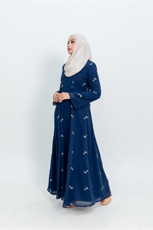 Embroidered Navy A-Line Jubah