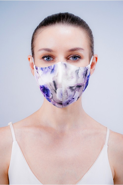 Ear Loop - Floral Chiffon Mask (White/Purple)